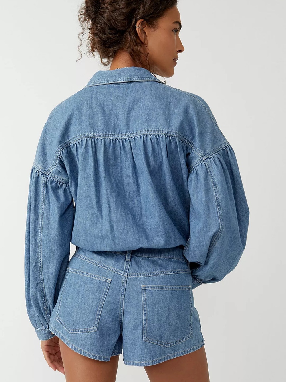 Free People Zodiac Chambray Denim One-Piece Romper - Picture 3 of 9